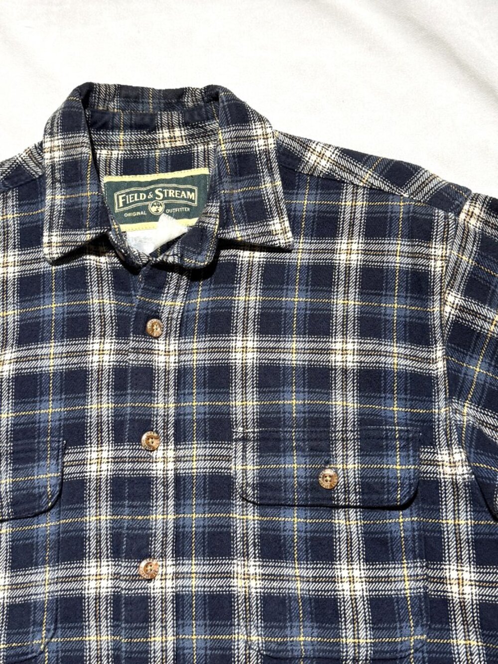 Field & Stream Mens Heavy Flannel Shirt Medium Blue Plaid 100% Brushed Cotton